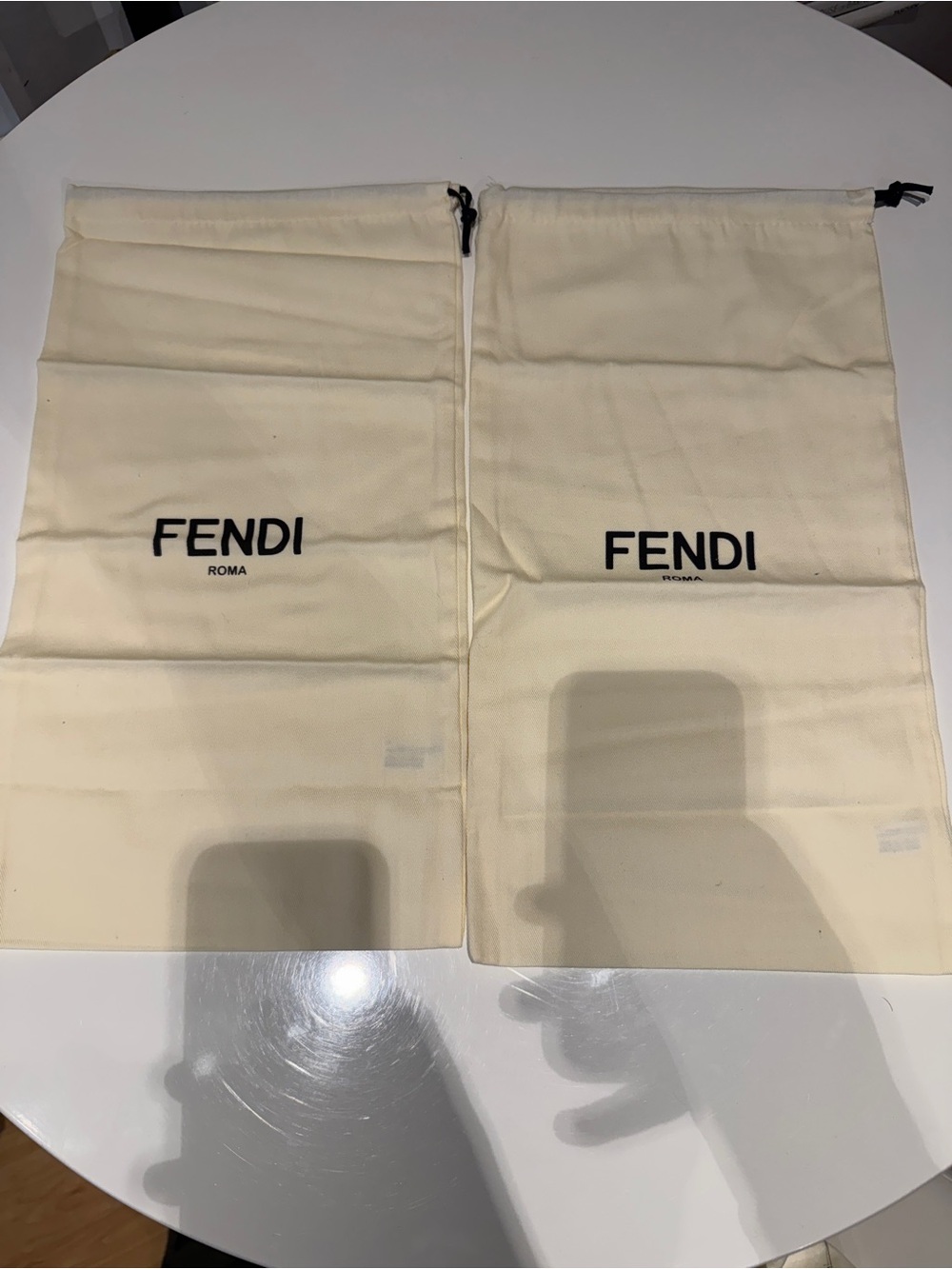 Pair of Fendi Cream Drawstring Dust Bags with Black Logo - Picture 2 of 2